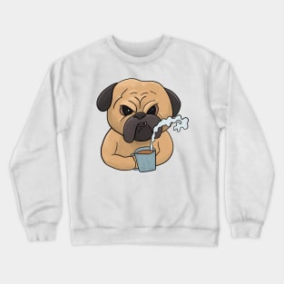 Grumpy Pug Dog with Coffee Morning Grouch Crewneck Sweatshirt